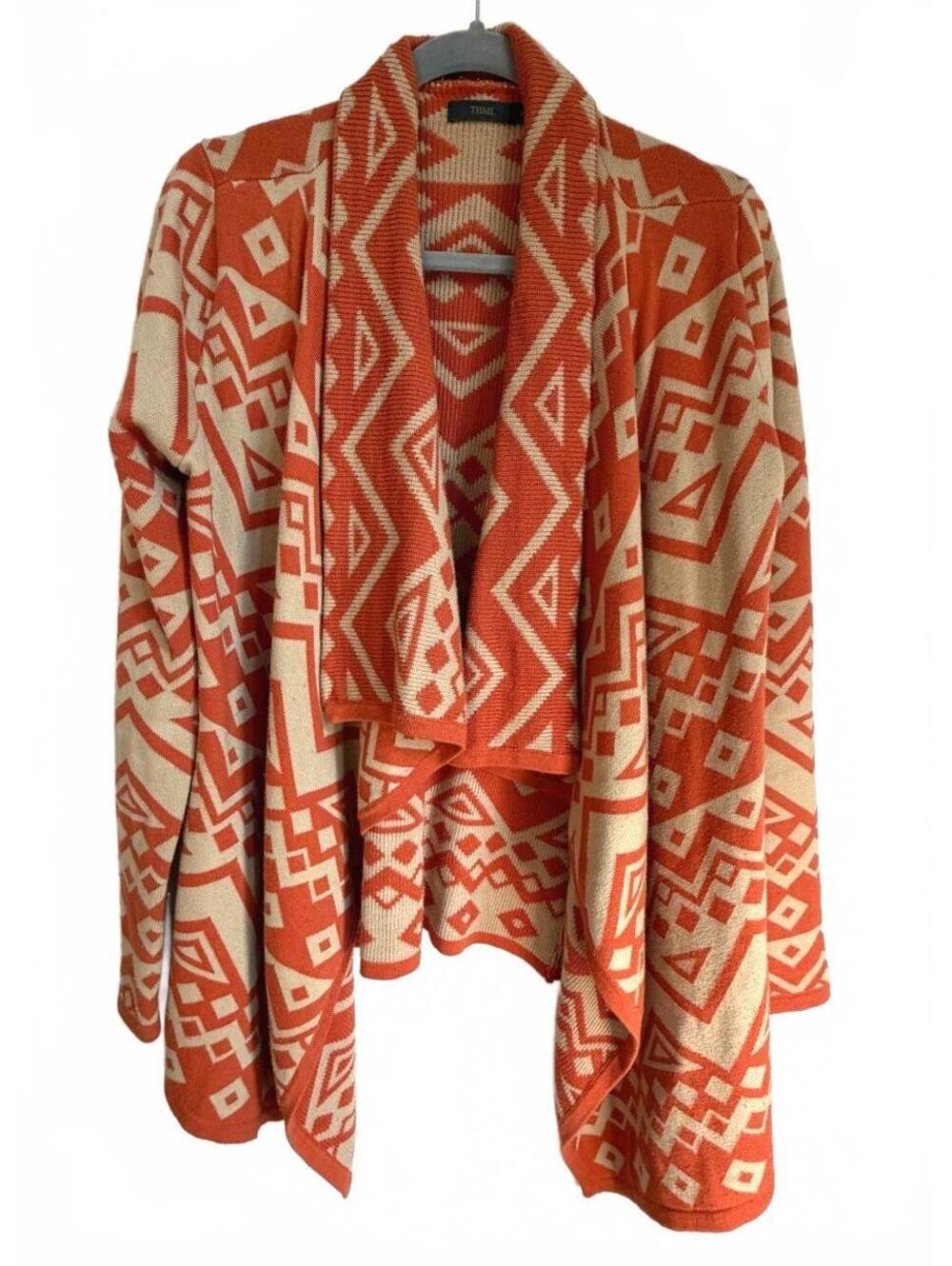 Anthropologie THML Aztec Waterfall Cardigan M Tan Rust Western Boho Open Front